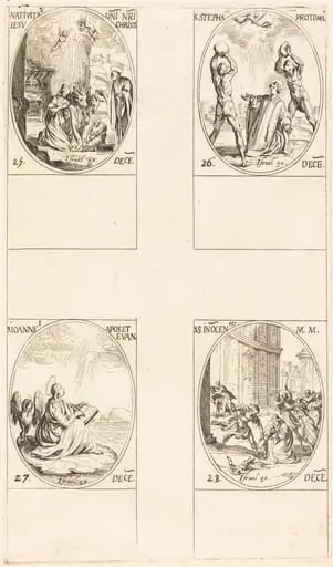 The Nativity; St. Stephen; St. John; Holy Innocents, by Jacques Callot