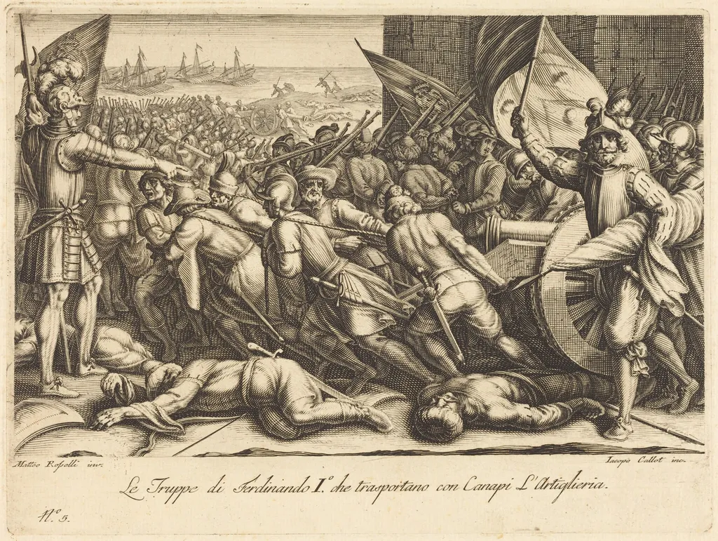 The Re-embarkation of the Troops, by Jacques Callot, ink, 1614