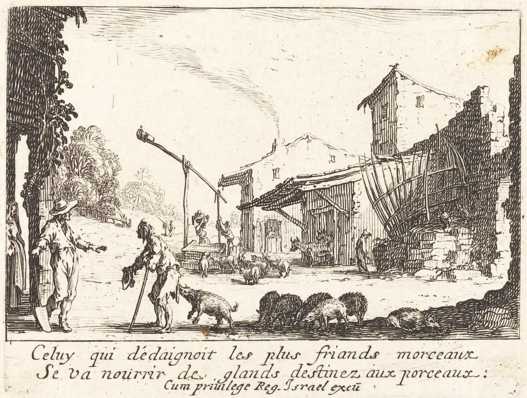 The Swineherd, by Jacques Callot, ink, 1635