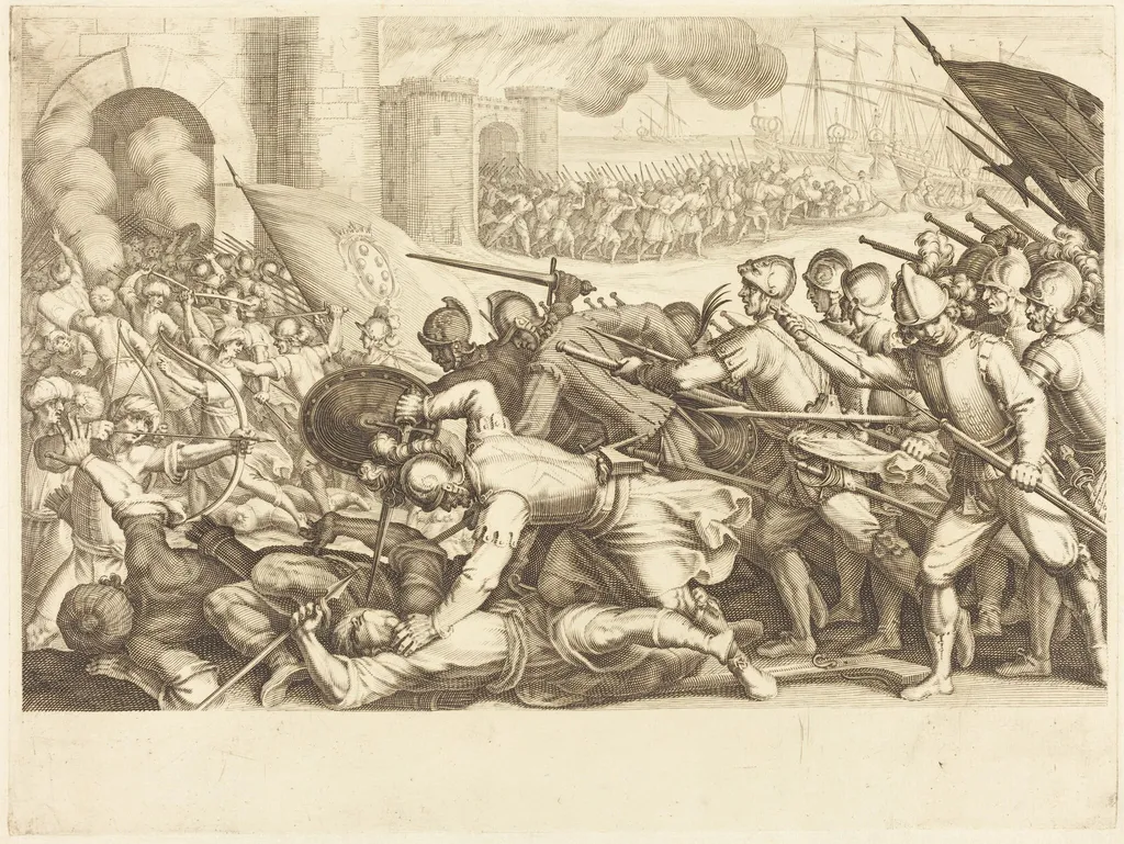 The Troops Forcing the Gate of a Town, by Jacques Callot, ink, 1614