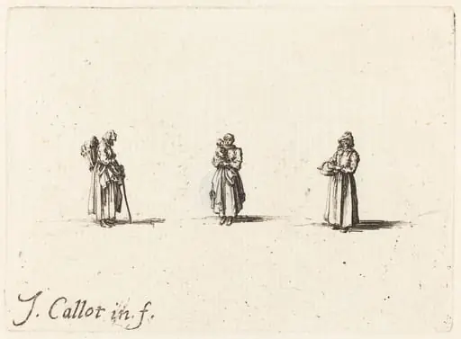 Three Women, One Holding a Child, by Jacques Callot