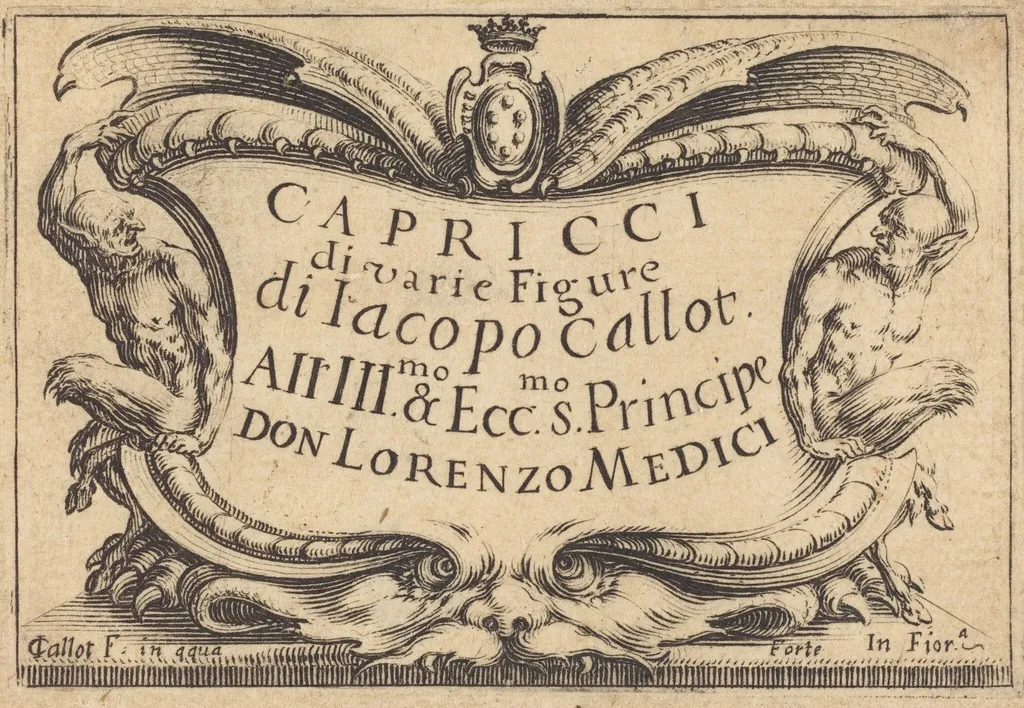 Title Page for "The Capricci", by Jacques Callot, ink, 1617