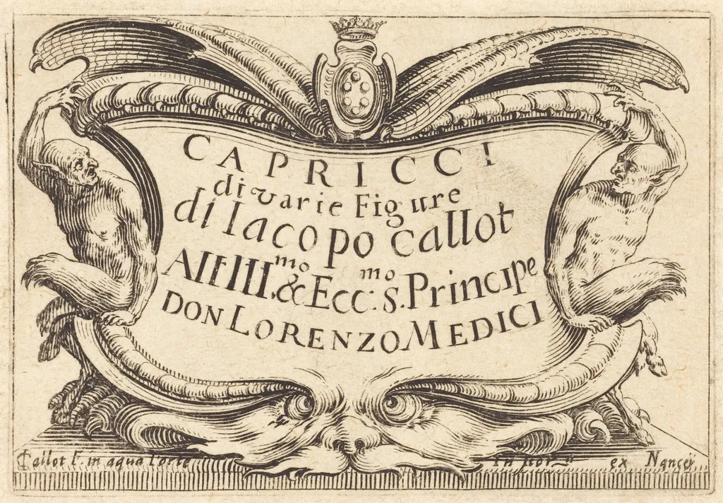 Title Page for "The Capricci", by Jacques Callot, ink, 1622