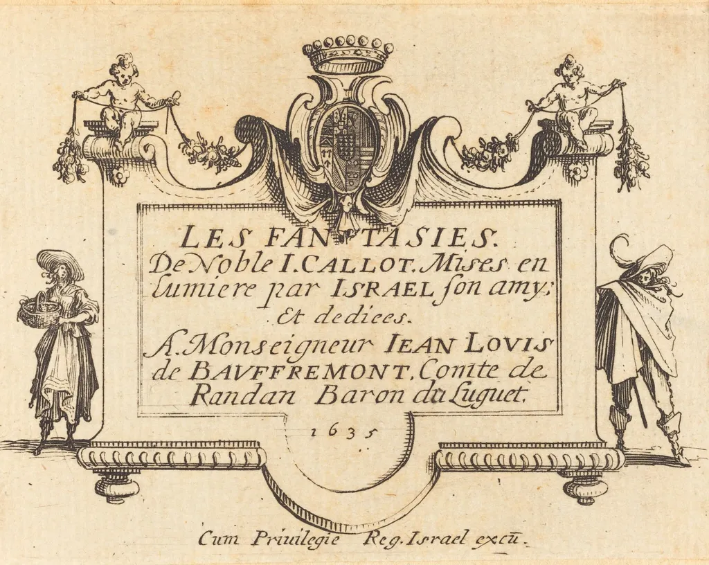 Title Page for "The Fantasies", by Jacques Callot, ink, 1634