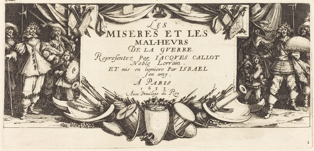 Title Page for "The Large Miseries of War", by Jacques Callot, ink, 1633