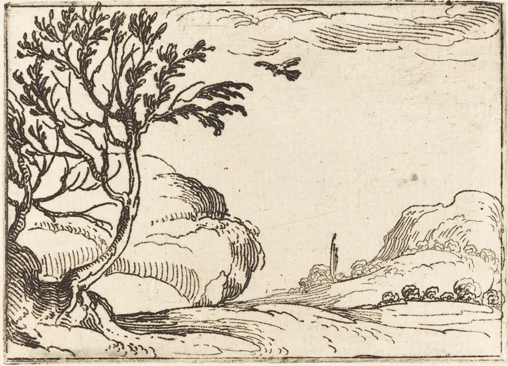 Turtle Dove Flying in the Desert, by Jacques Callot, ink, 1628