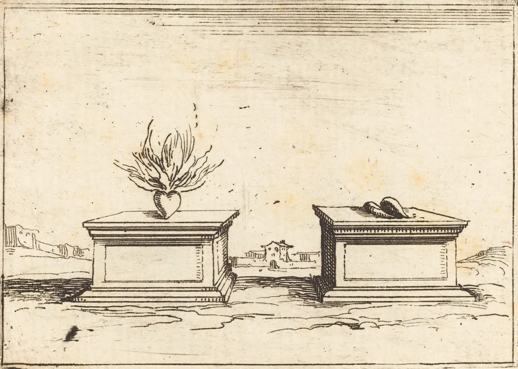Two Hearts, by Jacques Callot, ink, 1628