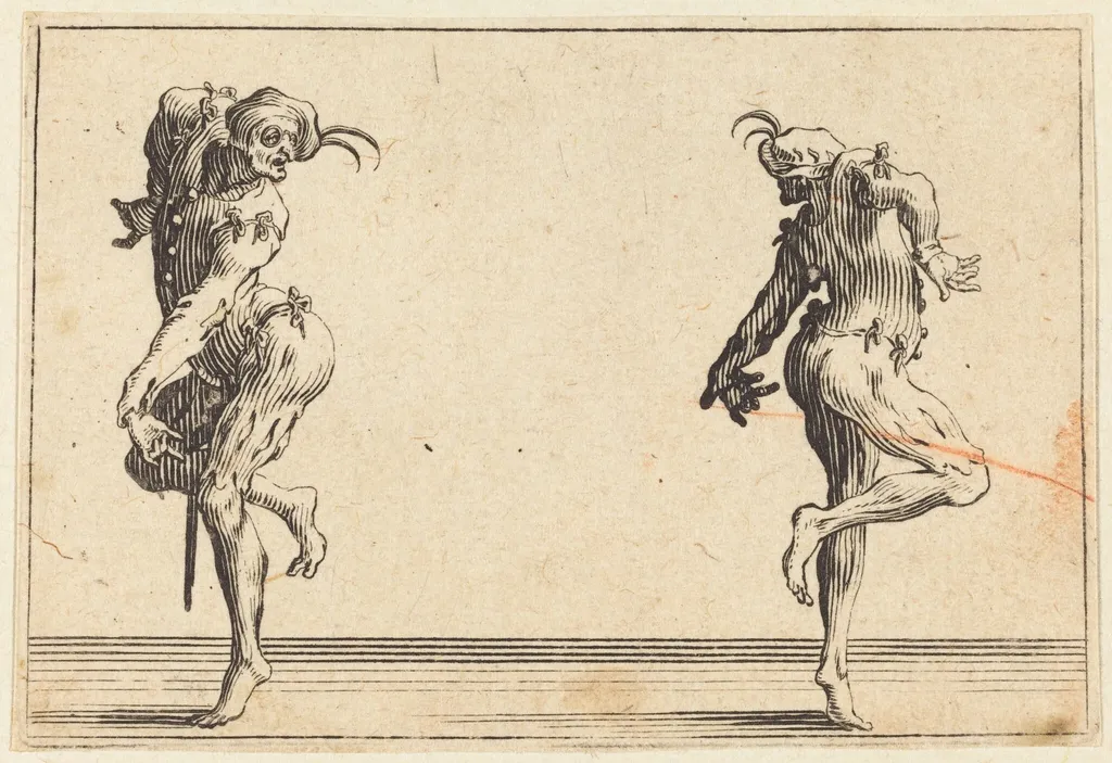 Two Pantaloons Dancing, by Jacques Callot, ink, 1622