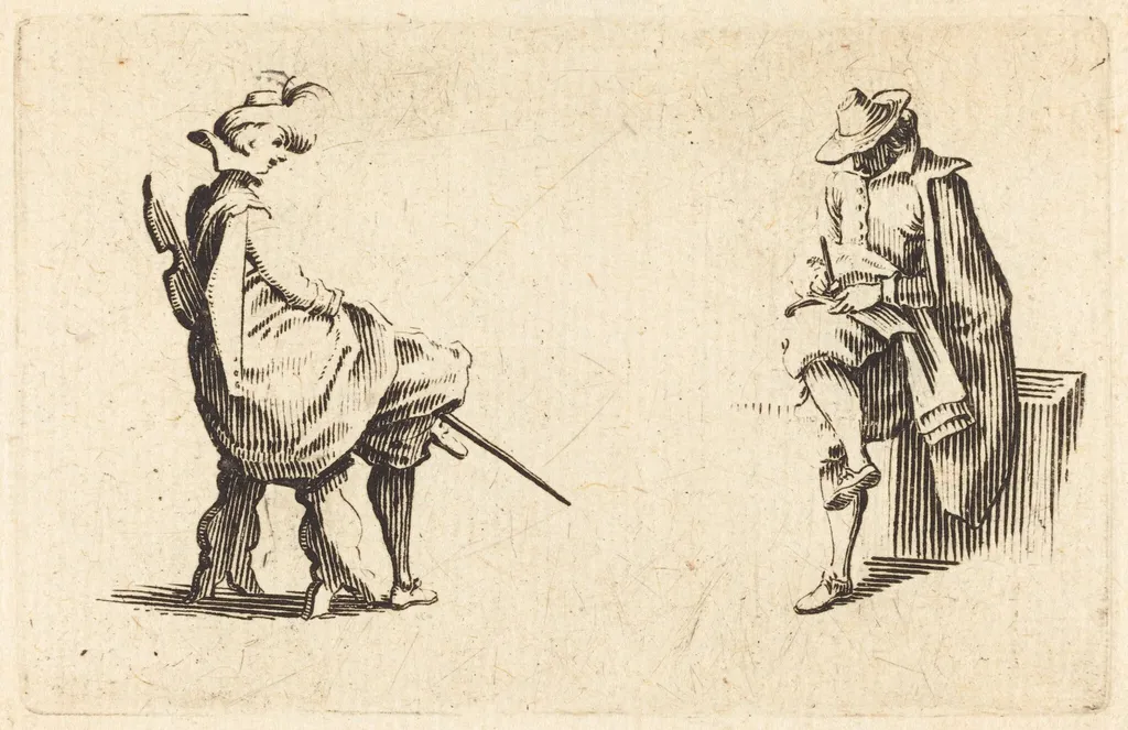 Two Seated Figures, by Jacques Callot, ink, 1622