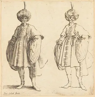 Two Turks Dressed in Turbans with a Plume, by Jacques Callot, 1620