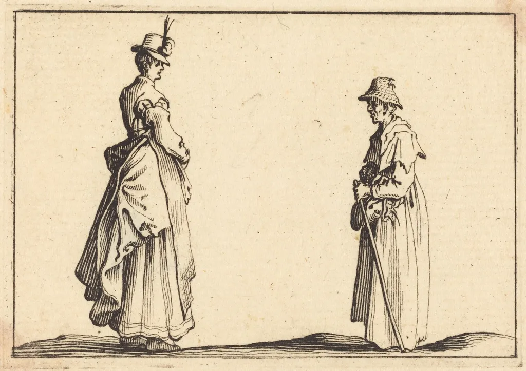 Two Women in Profile, by Jacques Callot, ink, 1617