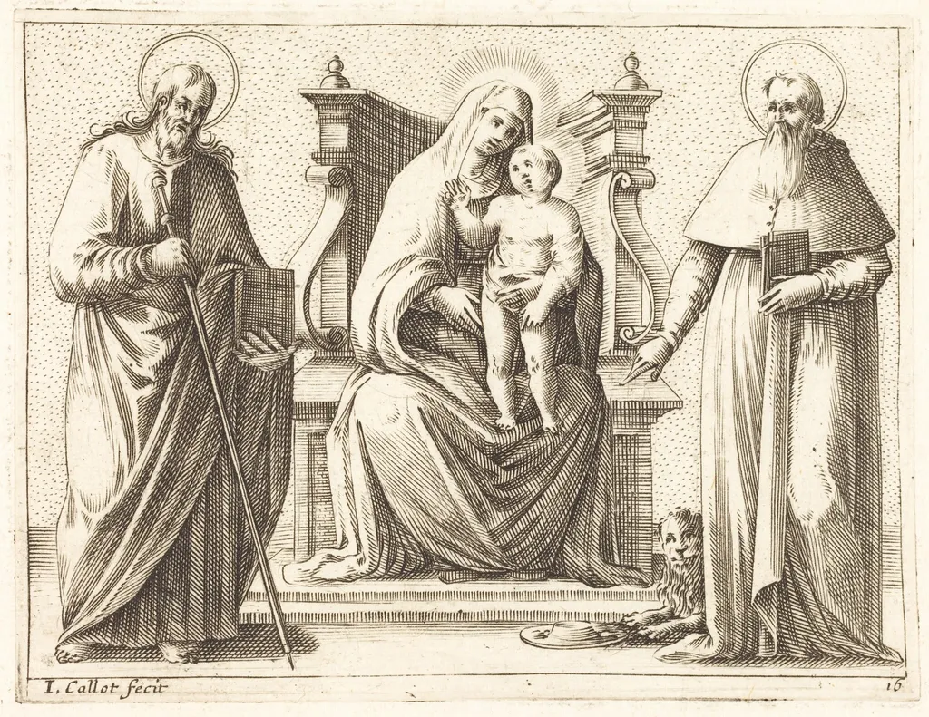 Virgin and Child with Saints James and Jerome, by Jacques Callot, ink, 1610