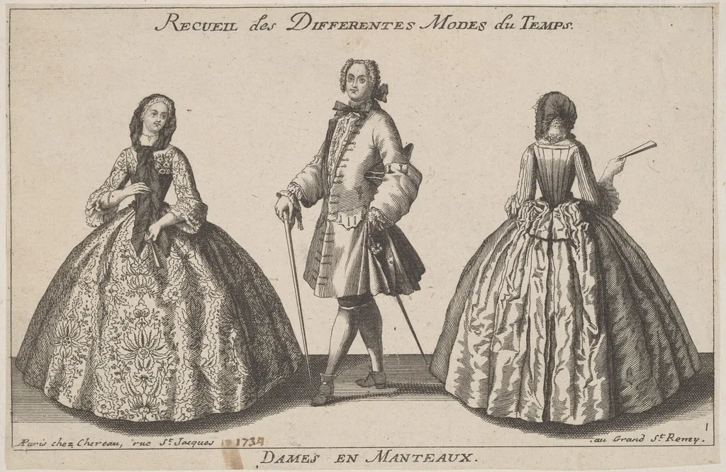 Dames en Manteaux, by Jacques Chéreau, ink, 1724