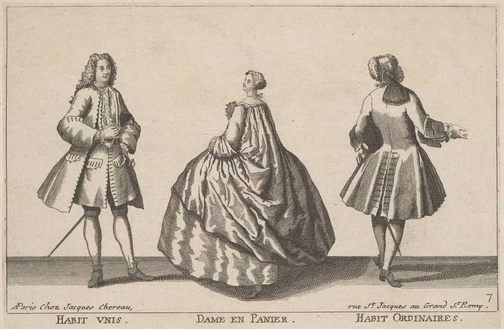 Habit Unis/Dame en Panier/Habit Ordinaires, by Jacques Chéreau, ink, 1724