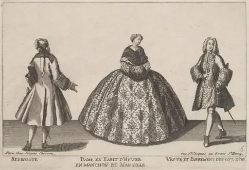 Redingote/Dame en Habit d'Hyver en Manchon/Veste et Parrement d'Etofe d'Or, by Jacques Chéreau