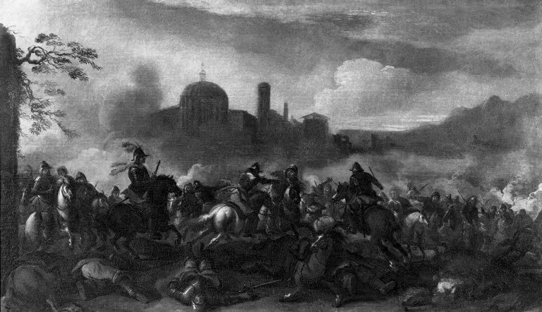 Battle Scene, by Jacques Courtois, oil, 1665