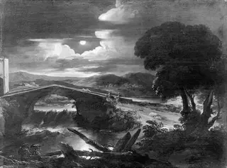 Mountainous landscape, by Jacques Courtois, 1658