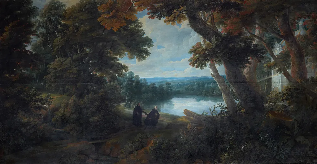 Extensive forest landscape with St. Francis Borgia, by Jacques d'Arthois, unspecified, 1665