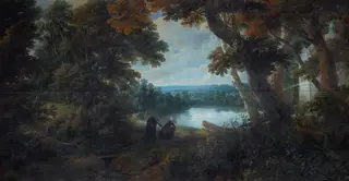 Extensive forest landscape with St. Francis Borgia, by Jacques d'Arthois, 1665