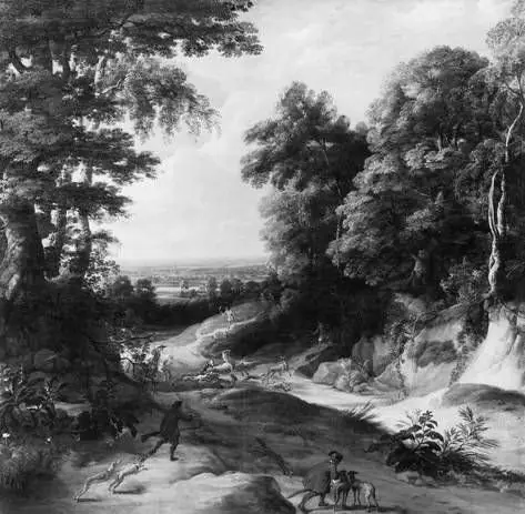 Landschaft mit Hirschjagd und David Teniers d. J, by Jacques d'Arthois