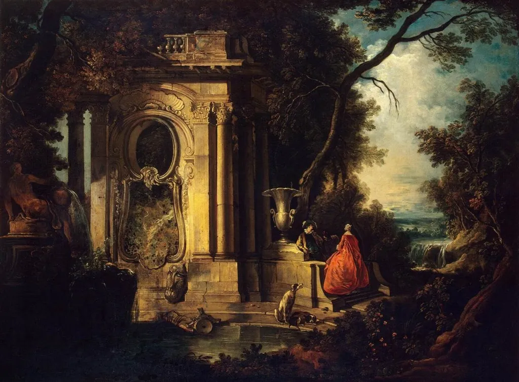Scene in a Park, by Jacques de Lajoue, oil, 1745