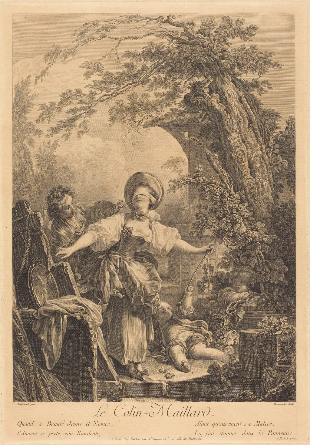 Colin Maillard, by Jacques-Firmin Beauvarlet, ink, 1760