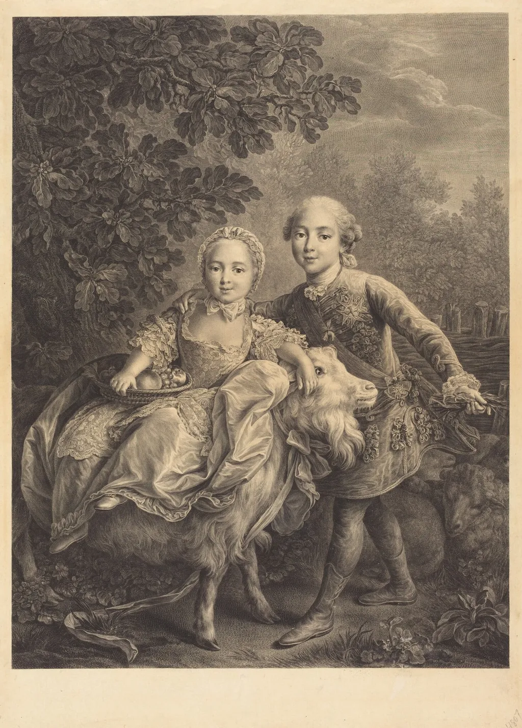 The Comte d'Artois and His Sister Mademoiselle Clotilde, by Jacques-Firmin Beauvarlet, ink, 1767