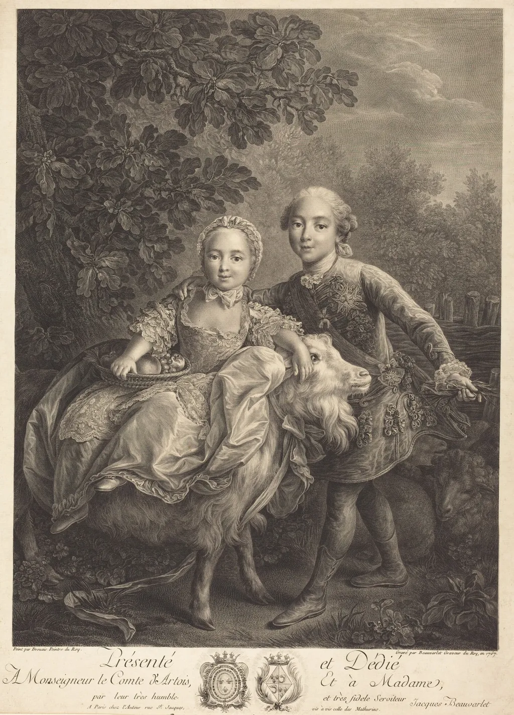 The Comte d'Artois and His Sister Mademoiselle Clotilde, by Jacques-Firmin Beauvarlet, ink, 1767