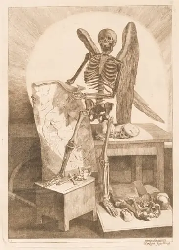 A Winged Skeleton Holding an Anatomical Drawing, by Jacques Gamelin