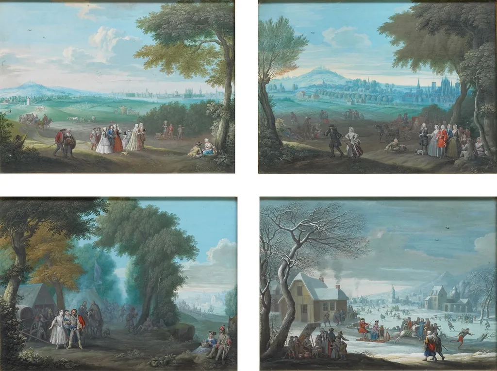 Four Landscapes, Representing the Four Seasons, by Jacques-Guillaume Van Blarenberghe, gouache, 1740