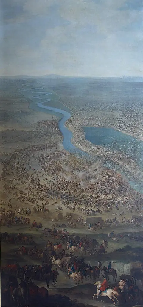 The Battle of Zenta, 11 September 1697: Prince Eugene of Savoy beats the Ottoman army at while crossing the river Tisa, by Jacques-Ignace Parrocel