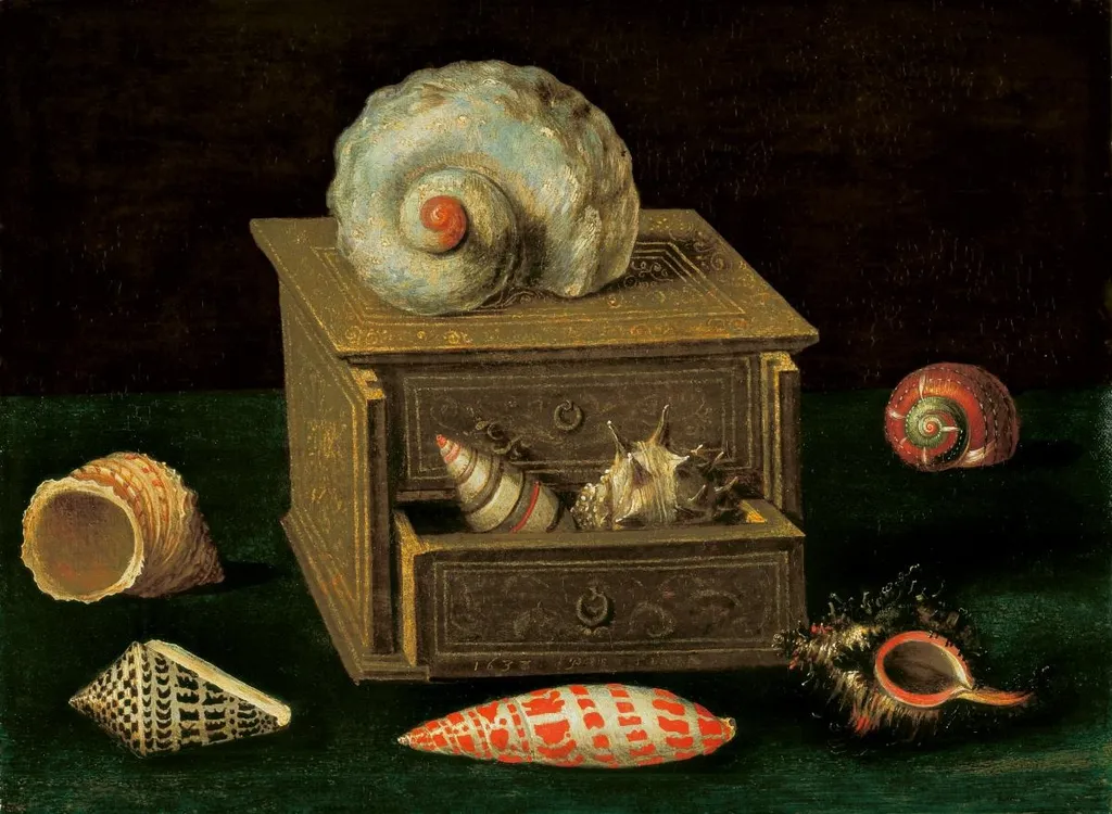 Stilleben mit Meerschnecken, by Jacques Linard, oil, 1638