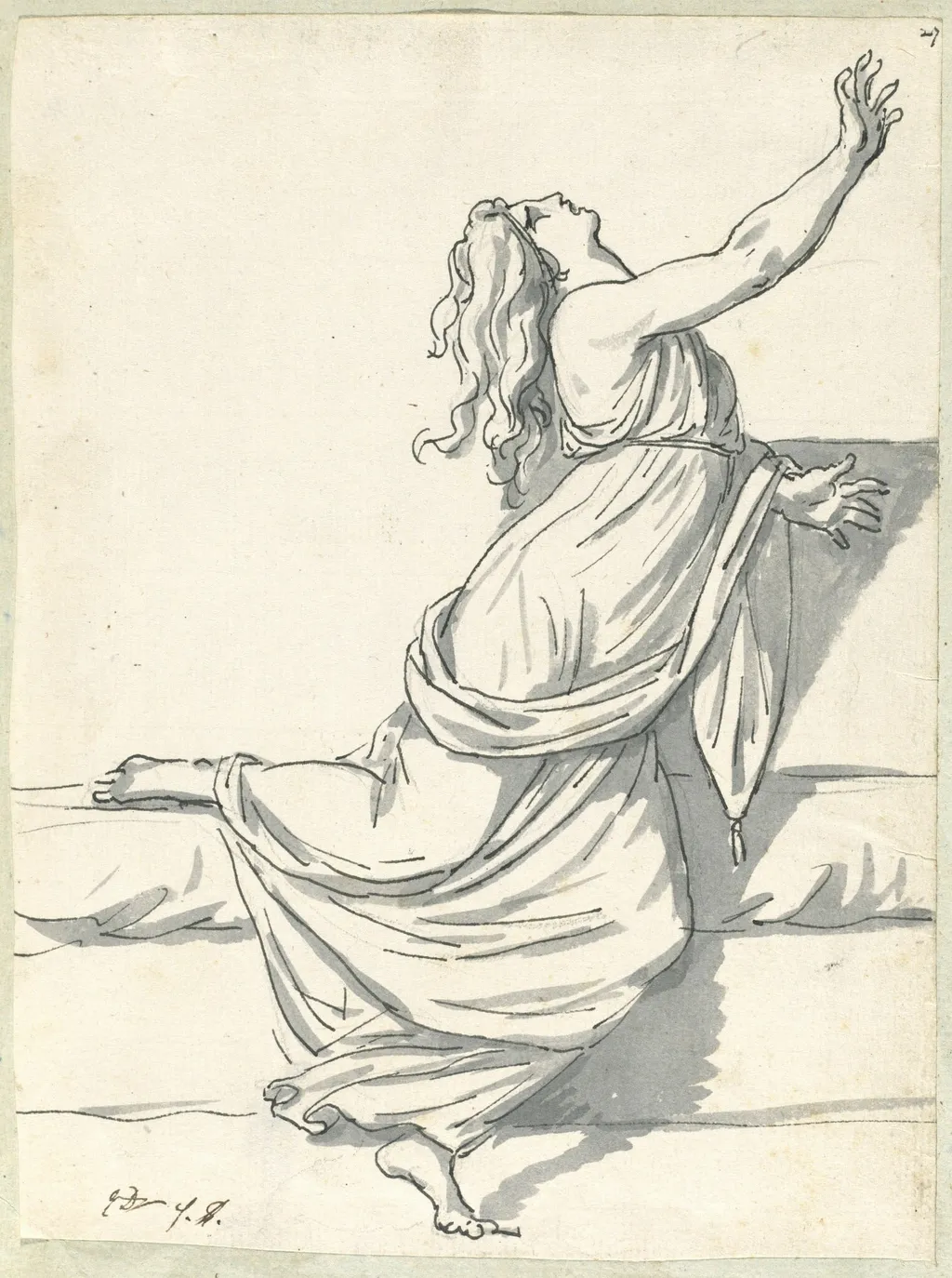 A Distraught Woman with Her Head Thrown Back, by Jacques-Louis David, ink, 1778
