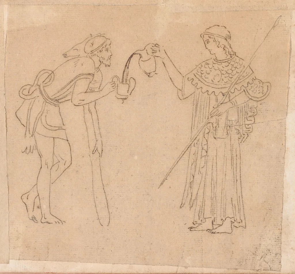 Athena Pouring a Drink for Hercules, by Jacques-Louis David, oil, 1778