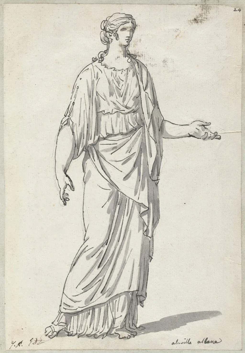 Classical Sculpture of a Woman with an Outstretched Arm, by Jacques-Louis David, ink, 1778