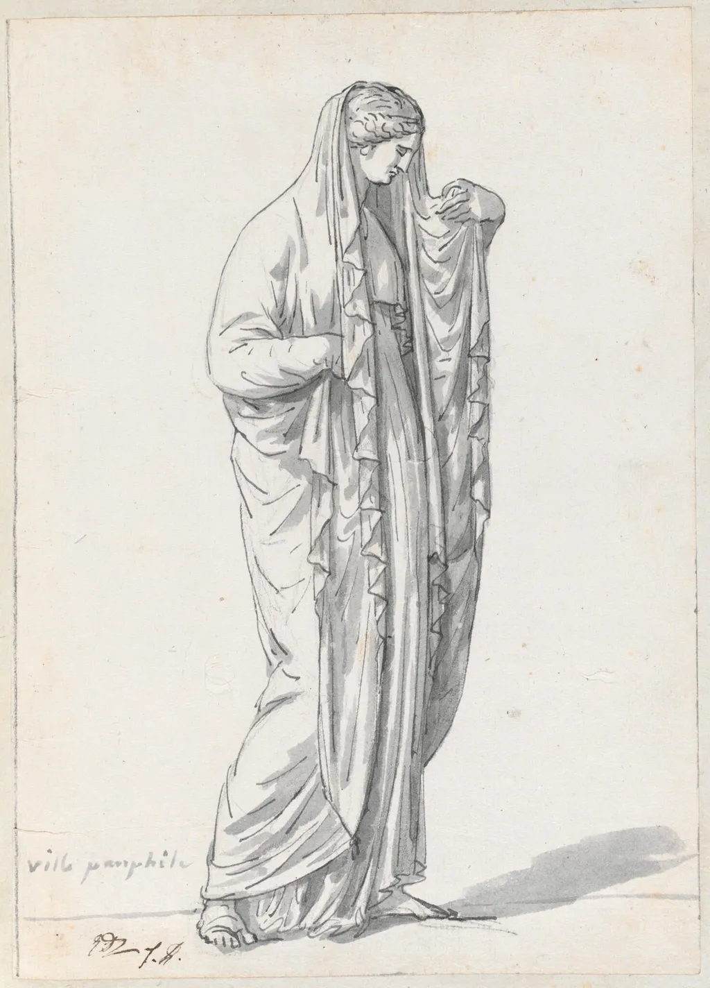 Draped Woman from the Villa Pamphili, by Jacques-Louis David, ink, 1778