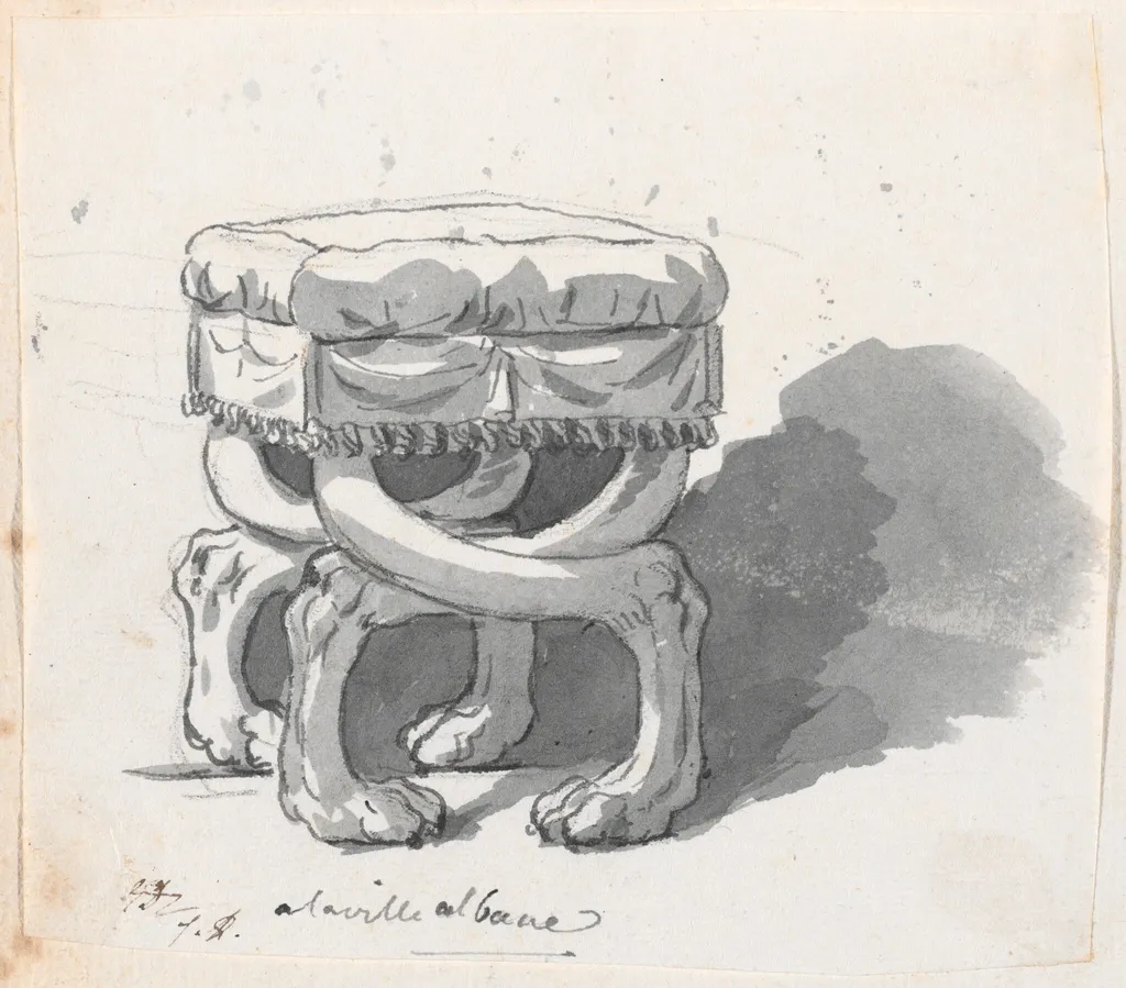 Footrest from the Villa Albani, by Jacques-Louis David, ink, 1778