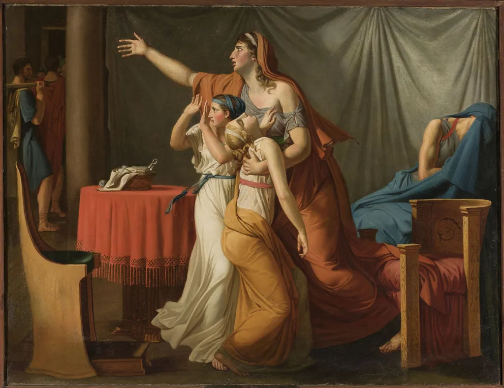 Lictors bring to Brutus the bodies of his sons, by Jacques-Louis David, oil, 1796