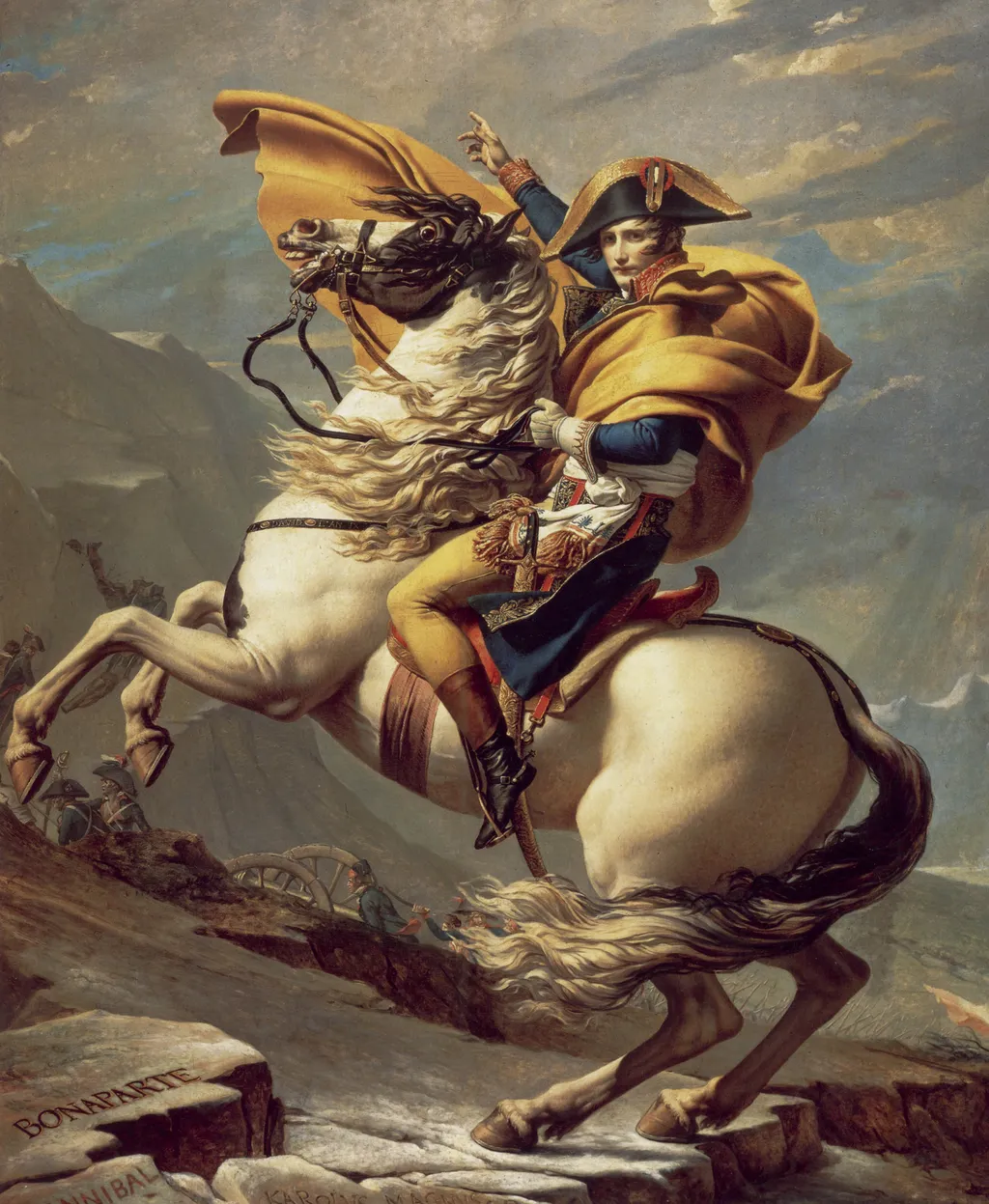Napoleon Crossing the Alps, by Jacques-Louis David, oil, 1800