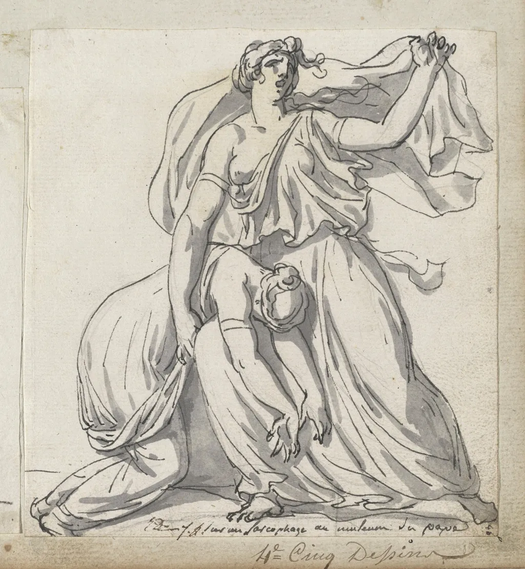 Niobe and Her Daughter, by Jacques-Louis David, ink, 1778