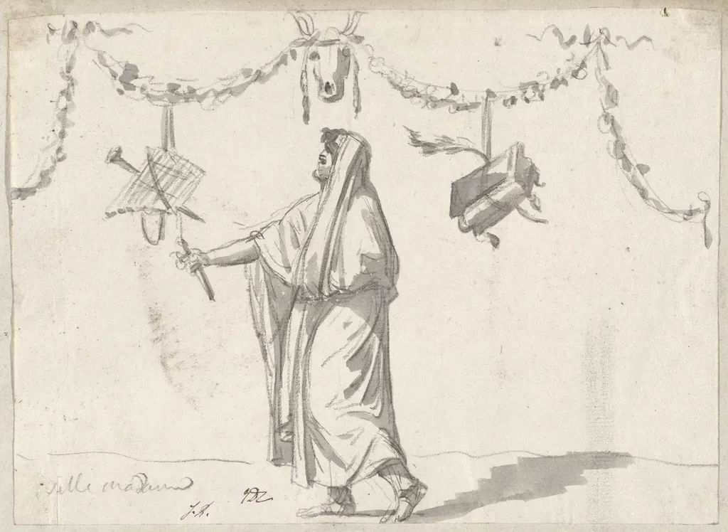 Ornament with a Bearded Man in Ancient Dress, by Jacques-Louis David, graphite, 1778