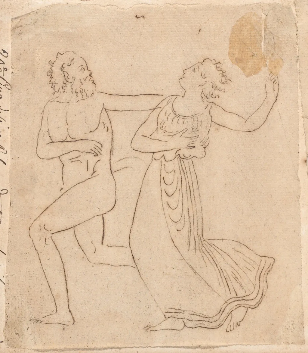 Satyr and Maenad, from Dance in Honor of Bacchus, by Jacques-Louis David, oil, 1778