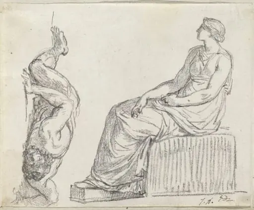 Seated Woman and Man Sprawling on the Ground, by Jacques-Louis David