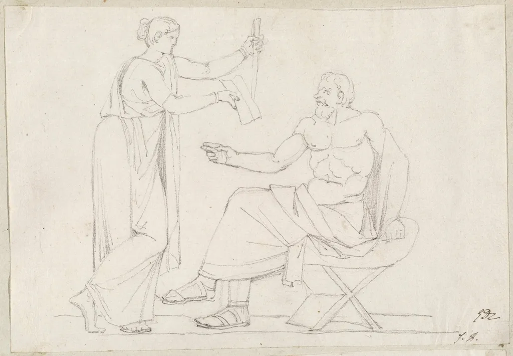 Socrates and Diotime, by Jacques-Louis David, graphite, 1778