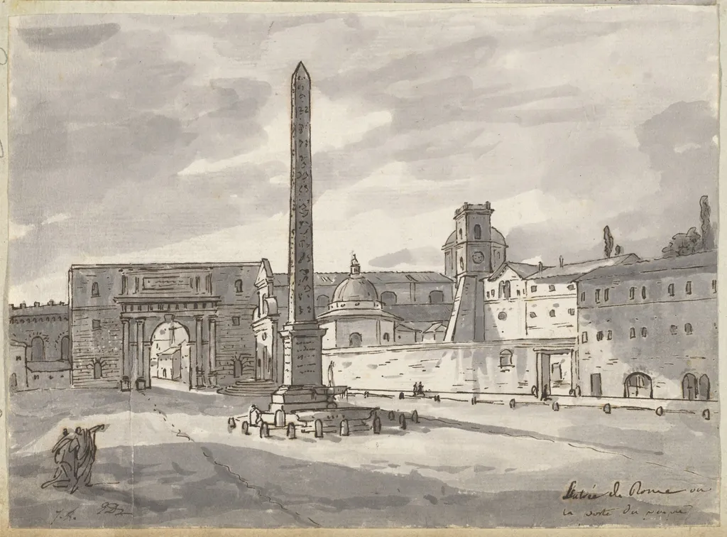 The Piazza del Popolo, by Jacques-Louis David, ink, 1778
