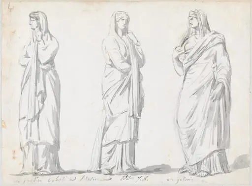 Three Draped Women from the Boboli Gardens and the Uffizi, by Jacques-Louis David