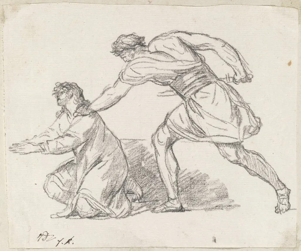 Warrior Seizing a Kneeling Figure, by Jacques-Louis David, chalk, 1778