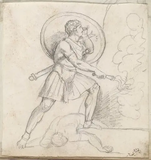 Warrior with a Shield and Torch, by Jacques-Louis David