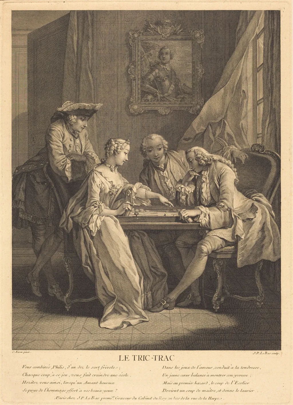 Le tric-trac, by Jacques-Philippe Le Bas, ink, 1745