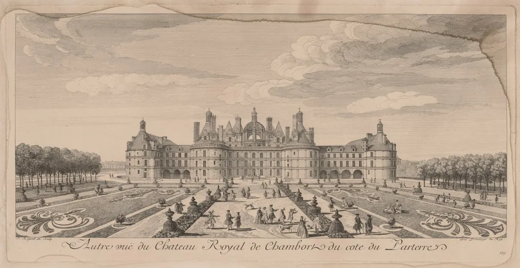 Chateau Chambord from the Gardens, by Jacques Rigaud, 1727